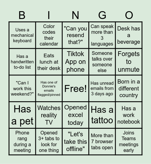 GTW: OFFICE BINGO Card