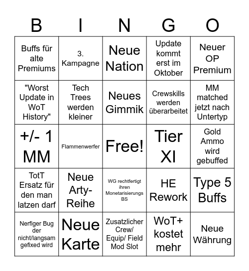 WoT September Update BB Bingo Card