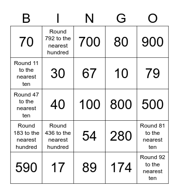 Rounding Numbers Bingo Card