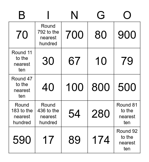 Rounding Numbers Bingo Card