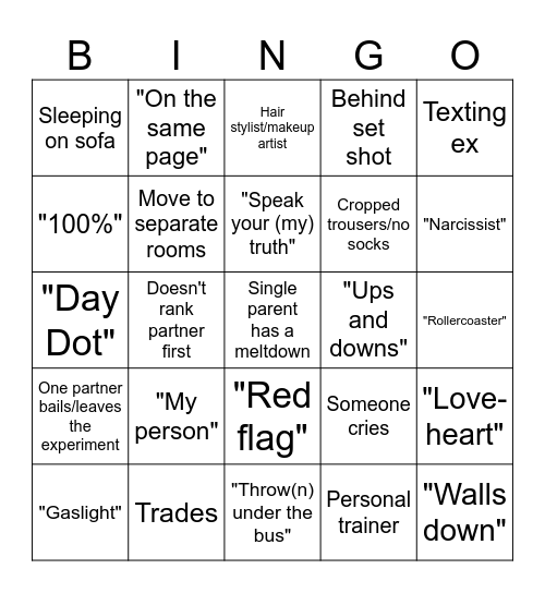 MAFS Bingo Card