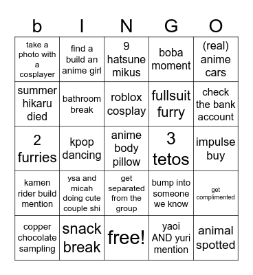 AYANNA'S CON BINGO!! Bingo Card