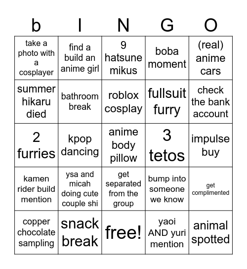 AYANNA'S CON BINGO!! Bingo Card