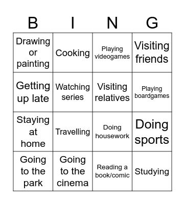Winter Holiday activities Bingo Card