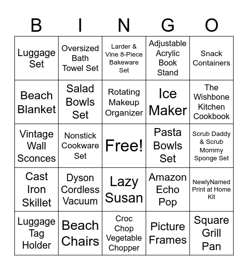 Bridal Shower Bingo Card