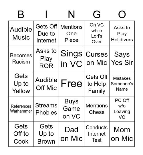 Jacob thick shawty Bingo Card