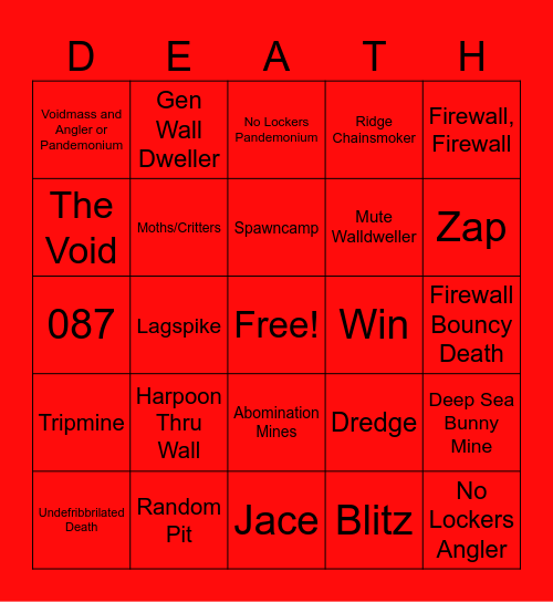 Random Pressure Deaths Bingo Card