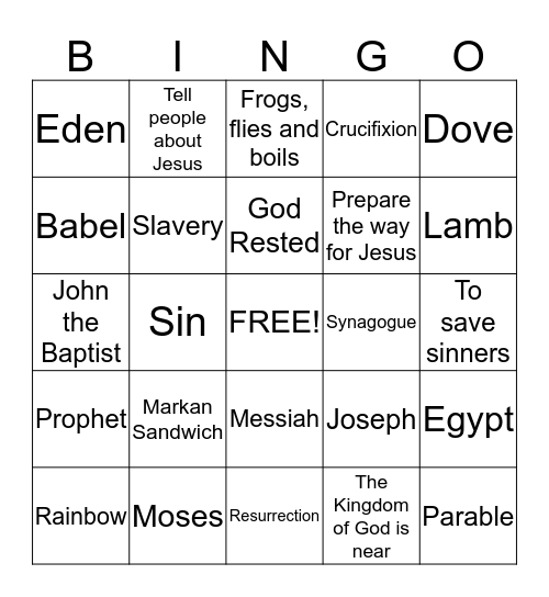 Christian Studies Bingo Card