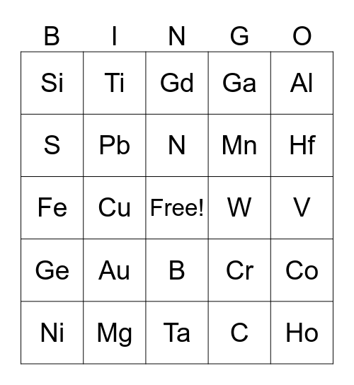 Element Bingo Card