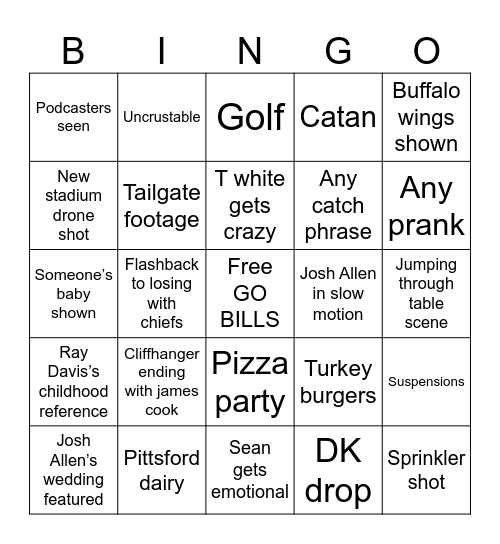 Hard Knocks Bills Bingo Card