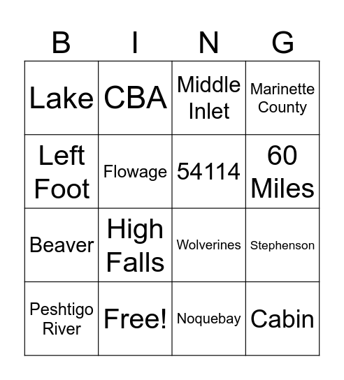 Village of Crivitz Bingo Card