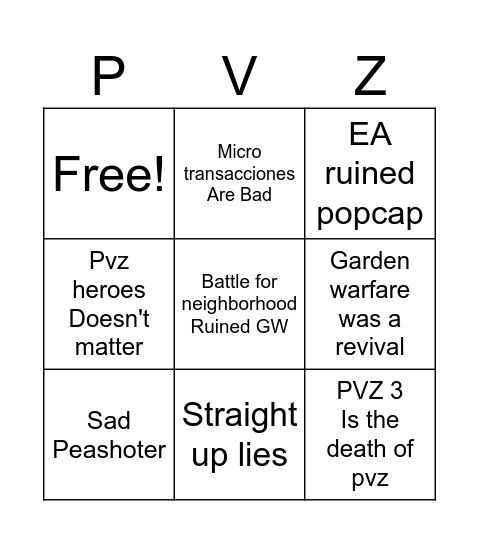 Generic PVZ Downfall Videos Be like: Bingo Card