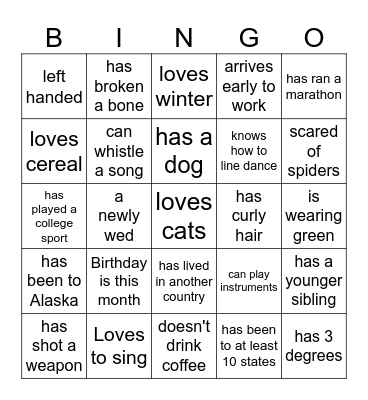 Ice Breaker Bingo Card