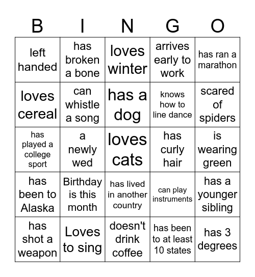Ice Breaker Bingo Card