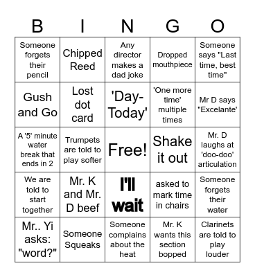 Band Camp Bingo Card