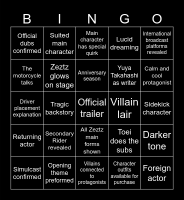 Kamen Rider Zeztz Press Conference Bingo Card