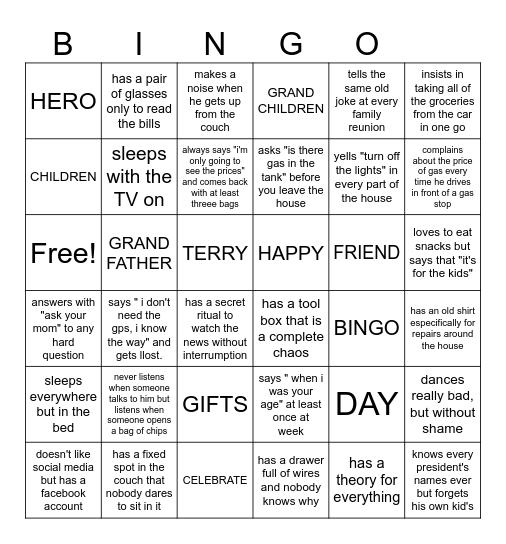 FATHERS DAY Bingo Card