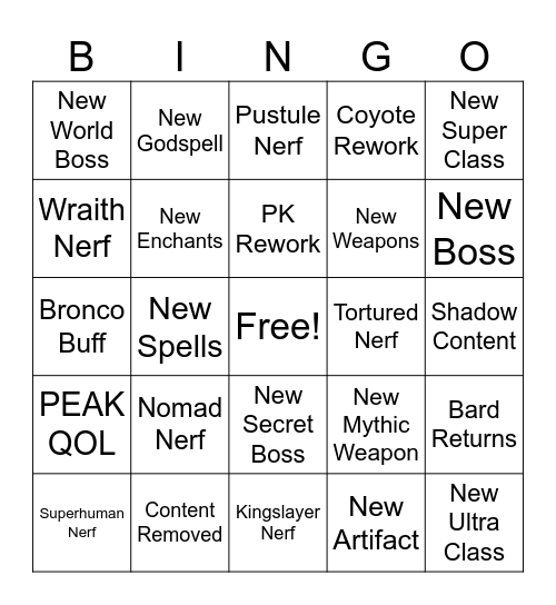 Rogueblox Bingo Card