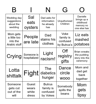 Weddding Bingo Card