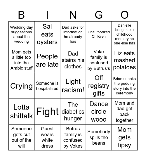 Weddding Bingo Card