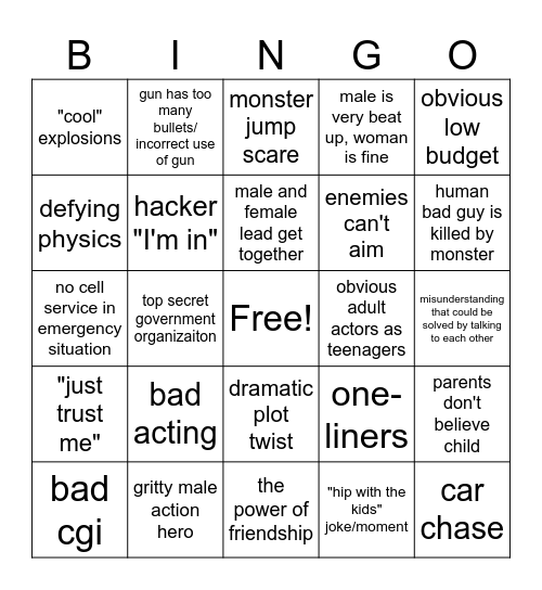 Bad Movie Bingo Card