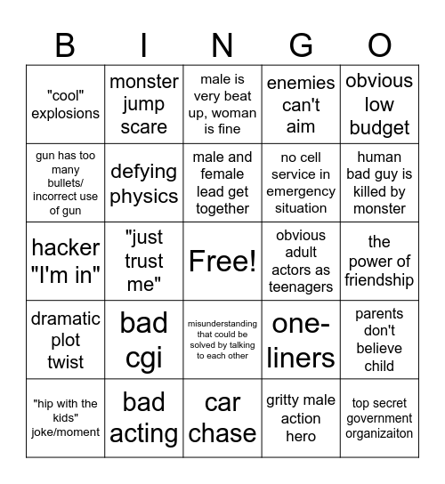 Bad Movie Bingo Card