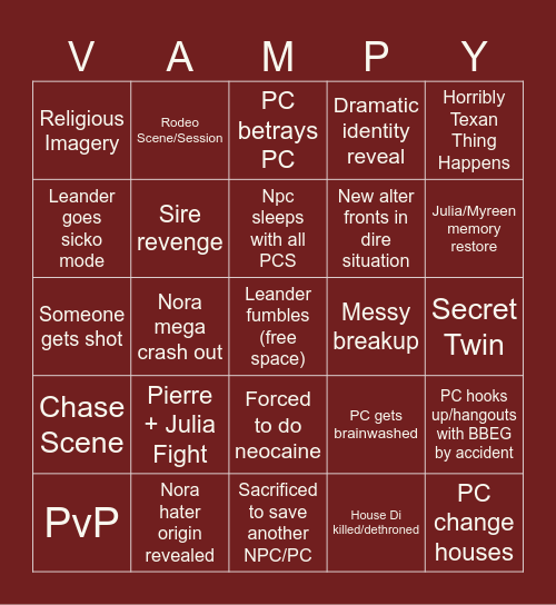 Blackwater Bingo Card