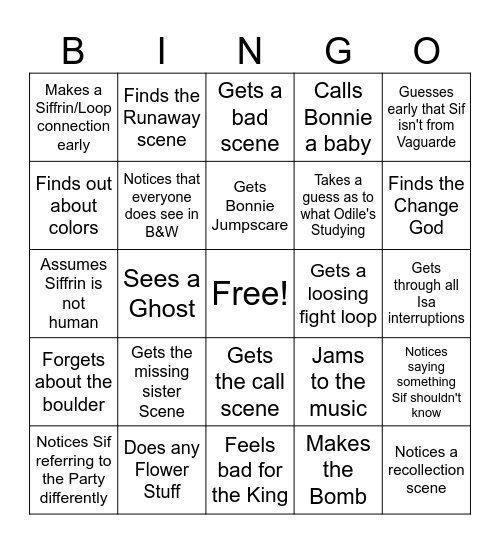 Silvy's ISAT Playthough Bingo Card