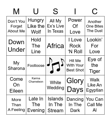 1980s Bingo Card