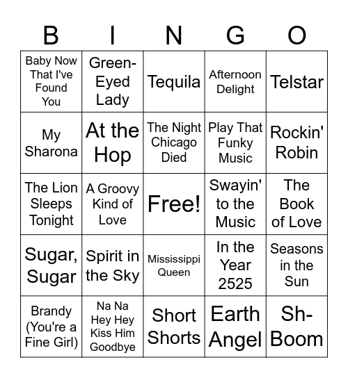 One Hit Wonders Bingo Card