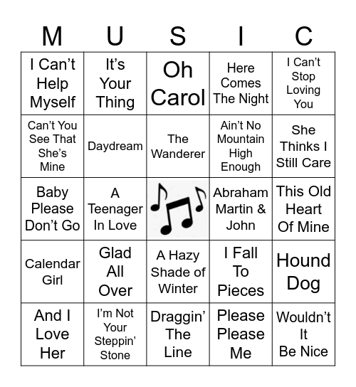 1960s Bingo Card