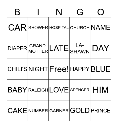 BABY PRINCE Bingo Card