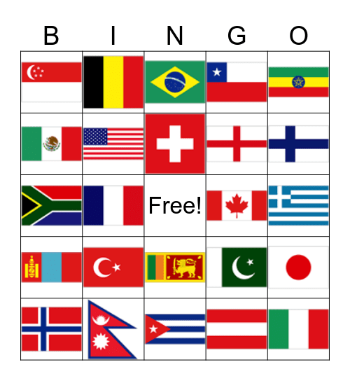 National Flag Bingo Card