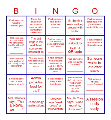 Back to School: PD Week Edition Bingo Card