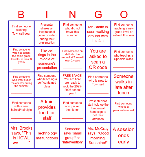 Back to School: PD Week Edition Bingo Card