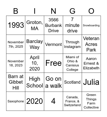 Untitled Bingo Card