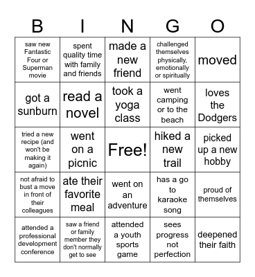 Welcome Back! "Find Someone Who......." Bingo Card