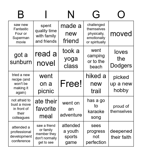 Welcome Back! "Find Someone Who......." Bingo Card