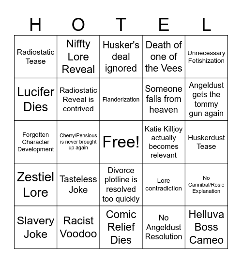 Hazbin Bingo Card