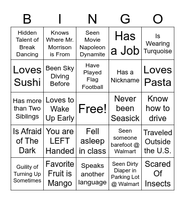 RANDOM FACTS Bingo Card