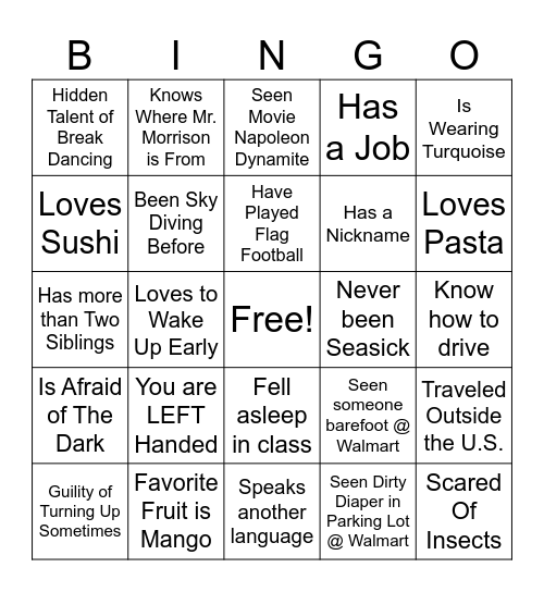 RANDOM FACTS Bingo Card