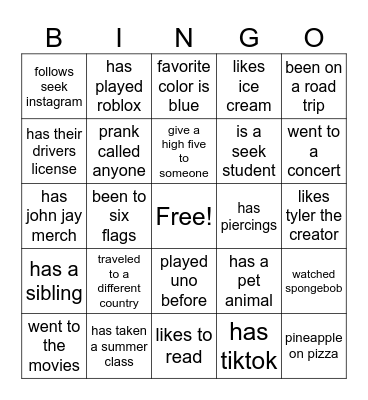 SEEK EDITION BINGO Card