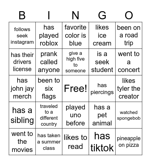 SEEK EDITION BINGO Card