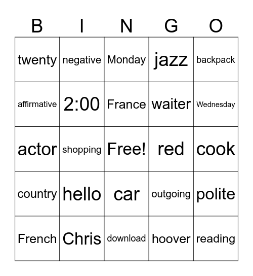 Untitled Bingo Card