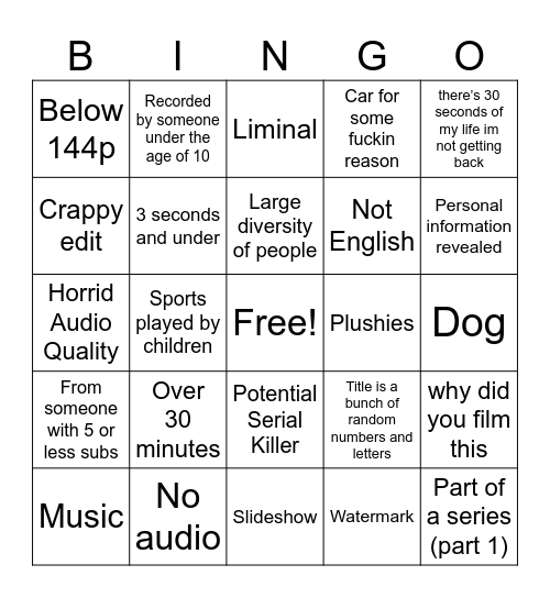 Random Video tool Bingo Card