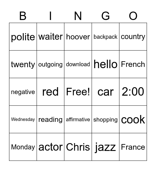 Untitled Bingo Card