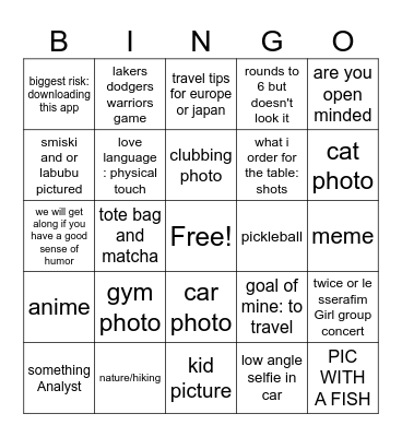 Hinge Bingo Card