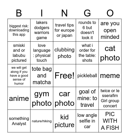 Hinge Bingo Card