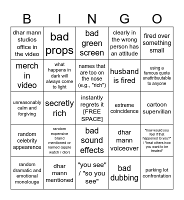 Dhar Mann Bingo v2 Bingo Card