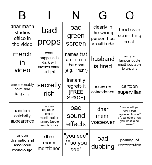 Dhar Mann Bingo v2 Bingo Card